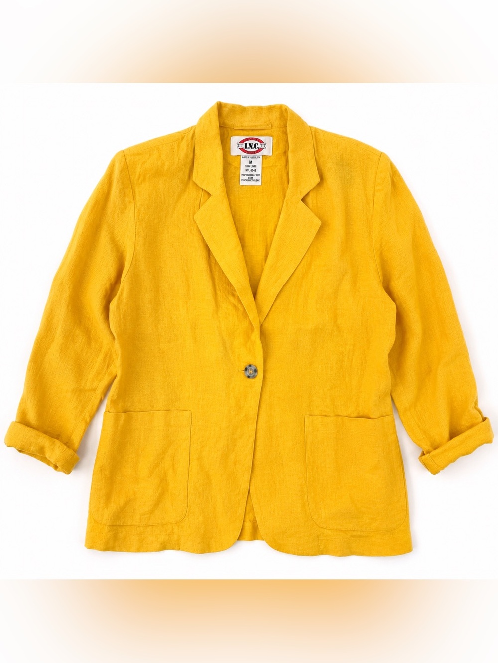 Vintage INC 100% Linen Mustard Yellow Oversized Blazer Shoulder Pad M